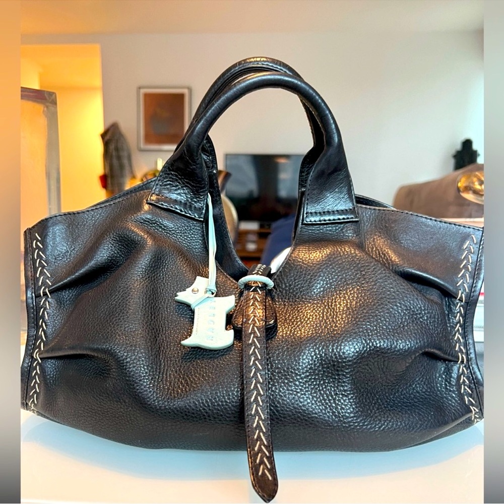 Tiffany blue embroidered black leather Radley London clutch/handbag!